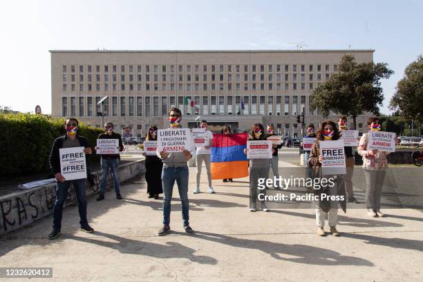 Protest organized by Armenian community in front of Ministry of Foreign Affairs in Rome to ask for the release of more than 300 Armenian prisoners of...