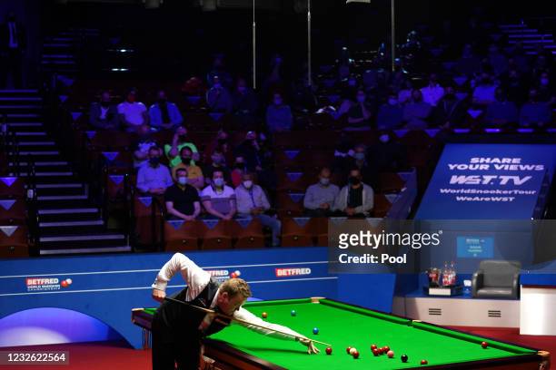 England's Shaun Murphy plays a shot in front of fans during day 15 of the Betfred World Snooker Championships 2021 at Crucible Theatre on May 1, 2021...