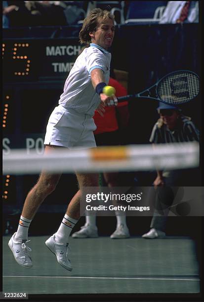 JOHN LLOYD OF GREAT BRITAIN IN ACTION DURING THE MENS SINGLES AT THE US OPEN IN FLUSHING MEADOWS.
