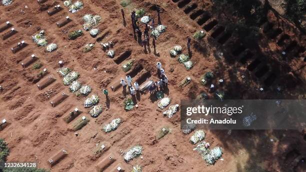 View of graves dug for victims who died of the novel coronavirus pandemic as victims being buried in Sao Paulo, Brazil on May 01, 2021. In Brazil 870...