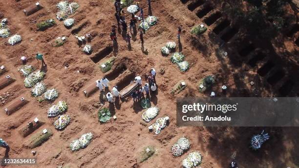 View of graves dug for victims who died of the novel coronavirus pandemic as victims being buried in Sao Paulo, Brazil on May 01, 2021. In Brazil 870...