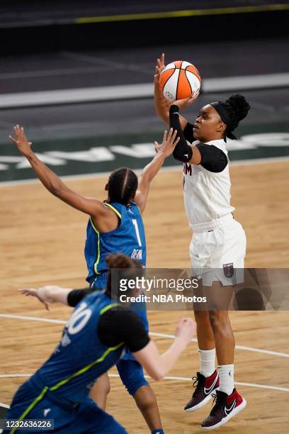 Odyssey Sims of the Atlanta Dream shoots the ball against the Minnesota Lynx on May 1, 2021 at The Gateway Center Arena in College Park, Georgia....