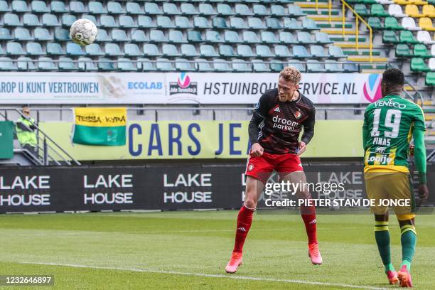 Feyenoord's Danish forward Nicolai Jorgensen scores the 3-2 during the Dutch Eredivisie football match between ADO Den Haag and Feyenoord Rotterdam...