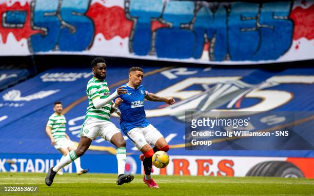 Rangers James Tavernier and Odsonne Edouard in action during a Scottish Premiership match between Rangers and Celtic at Ibrox Park, on May 02 in...