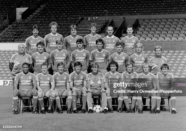 Liverpool line up for a team photograph at Anfield on July 21, 1987 in Liverpool, England. Back row : Mark Lawrenson, Mike Hooper, Jan Molby, Gary...