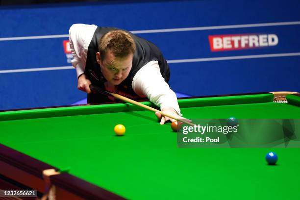 England's Shaun Murphy plays a shot during day 16 of the Betfred World Snooker Championships 2021 at Crucible Theatre on May 2, 2021 in Sheffield,...