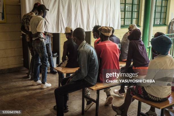 Heroin addicted patients wait to receive their medication at Medically Assisted Therapy Clinic run by Doctors Without Borders in Karuri, Kenya, on...