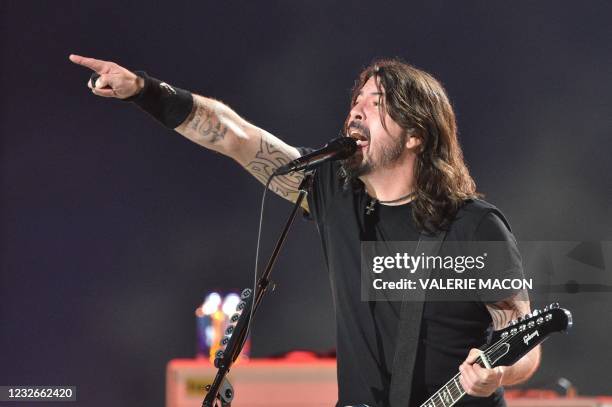 Dave Grohl of the Foo Fighters performs onstage during the taping of the "Vax Live" fundraising concert at SoFi Stadium in Inglewood, California, on...