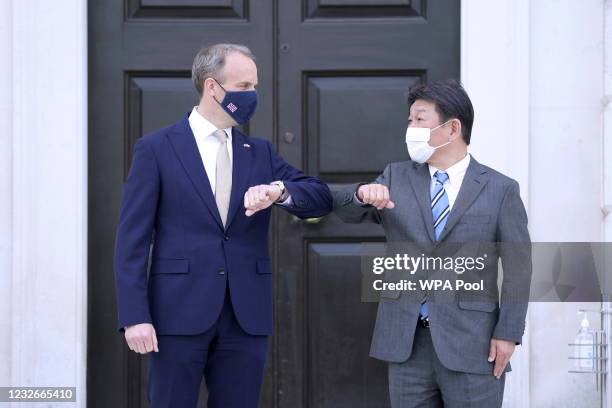 Foreign Minister Dominic Raab meets with the Japanese Foreign Minister Toshimitsu Motegi on May 3, 2021 in Kent, England.