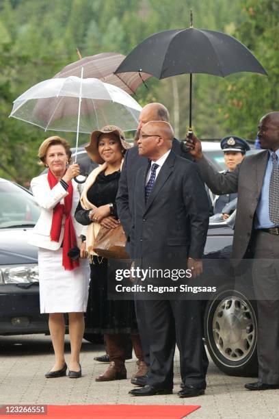 Queen Sonja of Norway, South Africa First Lady Thobeka Madiba, King Harald V of Norway and South Africa President Jacob Zuma visit the Holmenkollen...