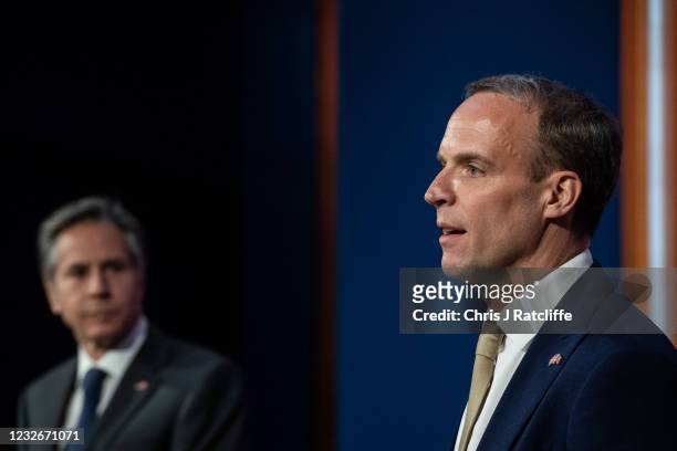 Foreign Secretary, Dominic Raab, and US Secretary of State, Antony Blinken, hold a joint press conference at Downing Street on May 3, 2021 in London,...