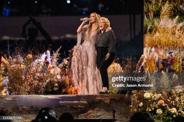 Jennifer Lopez performs with her mom, Guadalupe Rodríguez, at the Vax Live concert at SoFi Stadium on Sunday, May 2, 2021 in Inglewood, CA.