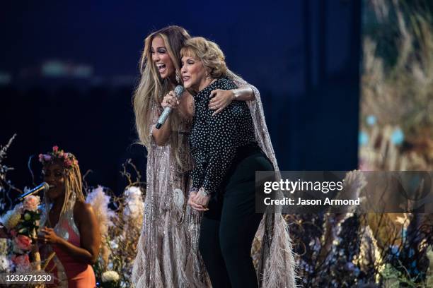 Jennifer Lopez performs with her mom, Guadalupe Rodríguez, at the Vax Live concert at SoFi Stadium on Sunday, May 2, 2021 in Inglewood, CA.