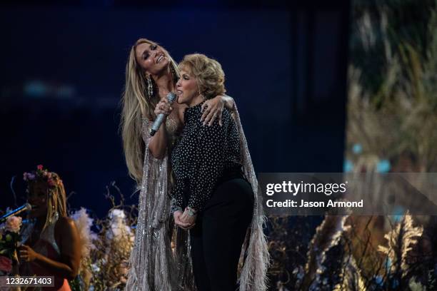 Jennifer Lopez performs with her mom, Guadalupe Rodríguez, at the Vax Live concert at SoFi Stadium on Sunday, May 2, 2021 in Inglewood, CA.