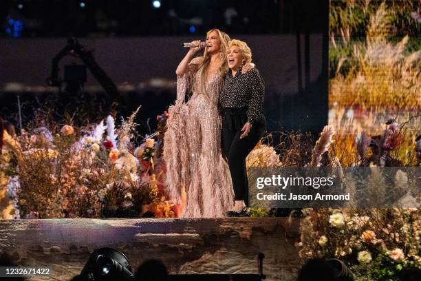 Jennifer Lopez performs with her mom, Guadalupe Rodríguez, at the Vax Live concert at SoFi Stadium on Sunday, May 2, 2021 in Inglewood, CA.