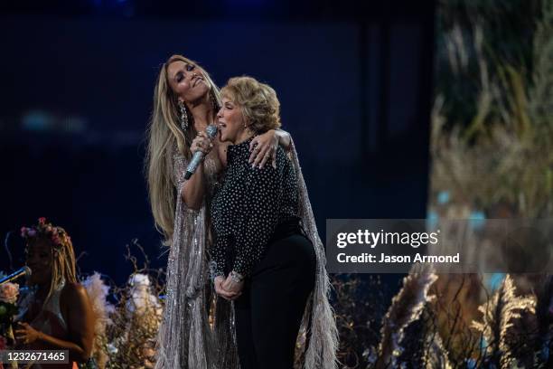 Jennifer Lopez performs with her mom, Guadalupe Rodríguez, at the Vax Live concert at SoFi Stadium on Sunday, May 2, 2021 in Inglewood, CA.