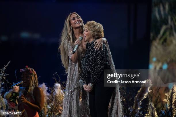 Jennifer Lopez performs with her mom, Guadalupe Rodríguez, at the Vax Live concert at SoFi Stadium on Sunday, May 2, 2021 in Inglewood, CA.