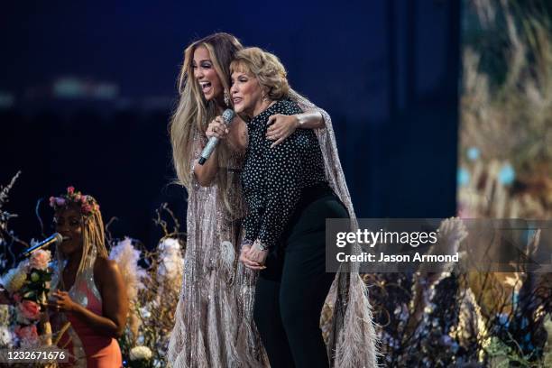 Jennifer Lopez performs with her mom, Guadalupe Rodríguez, at the Vax Live concert at SoFi Stadium on Sunday, May 2, 2021 in Inglewood, CA.