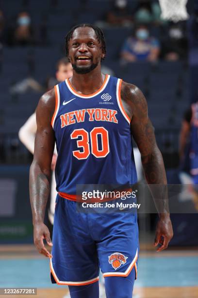 Julius Randle of the New York Knicks smiles during the game against the Memphis Grizzlies on May 3, 2021 at FedExForum in Memphis, Tennessee. NOTE TO...