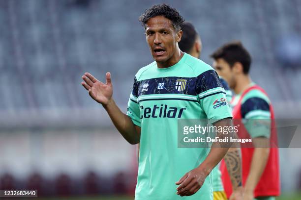 Bruno Alves of Parma Calcio warm up during the Serie A match between Torino FC and Parma Calcio at Stadio Olimpico di Torino on May 3, 2021 in Turin,...