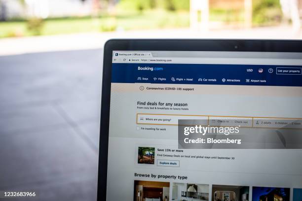 The Booking.com website on a laptop arranged in Dobbs Ferry, New York, U.S., on Saturday, May 1, 2021. Booking Holdings Inc. Is scheduled to release...