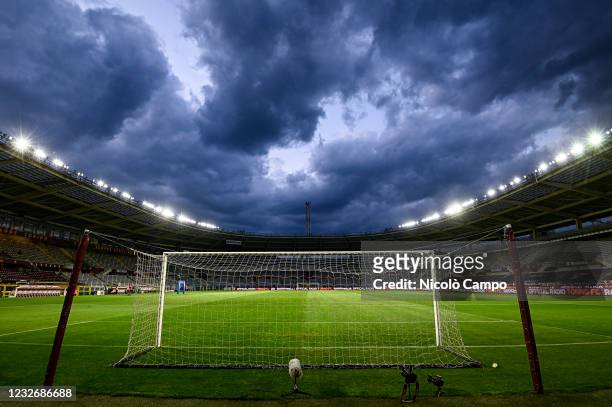 General view shows a goal and the pitch of stadio Olimpico Grande Torino prior to the Serie A football match between Torino FC and Parma Calcio....