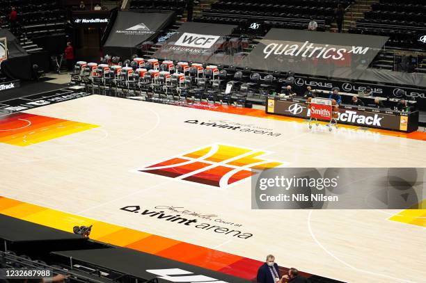 View of Vivint Arena court before Utah Jazz vs Chicago Bulls game. Salt Lake City, UT 4/2/2021 CREDIT: Nils Nilsen