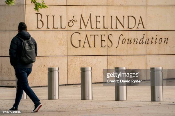 Pedestrian walks by the Bill and Melinda Gates Foundation on May 4, 2021 in Seattle, Washington. Bill Gates and Melinda Gates announced their divorce...