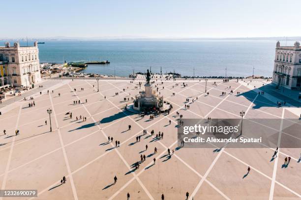 aerial view of praca do comercio city square in lisbon, portugal - sparse crowd stock pictures, royalty-free photos & images