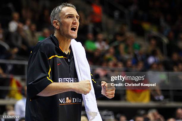 Sven Schultze of Germany celebrates during the EuroBasket 2011 first round group B match between Italy and Germany at Siauliai Arena on September...