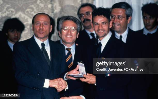 Roberto Baggio recives a prize by Berlusconi after USA world cup on 1994 in Rome, Italy.