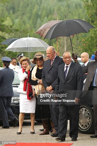 Queen Sonja of Norway, South Africa First Lady Thobeka Madiba, King Harald V of Norway and South Africa President Jacob Zuma visit the Holmenkollen...