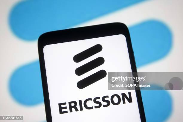 In this Photo illustration an Ericsson logo of a Swedish multinational networking and telecommunications company is seen on a smartphone screen.