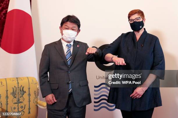 Japan's Foreign Minister Toshimitsu Motegi meets with Australia's counterpart Marise Payne on the sidelines of a gathering of G7 foreign ministers at...