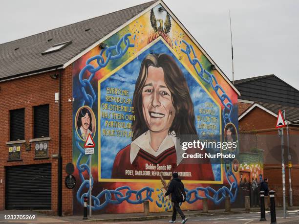 Memorial mural to Bobby Sands by Irish artist and former Irish Republican Army member Danny Devenny, seen in Belfast . Today marks the 40th...