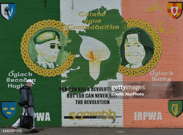 Memorial mural to Bobby Sands seen in Belfast on the day of the 40th anniversary of Bobby Sands' death. He died on May 5 at the Maze Prison Hospital,...