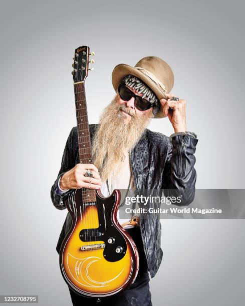 Portrait of American rock musician Billy Gibbons, guitarist with blues rock group ZZ Top, photographed in Los Angeles, California, on April 18, 2019.