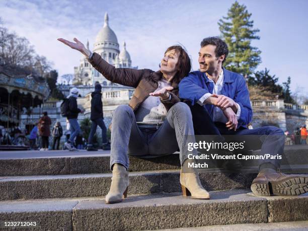 Film director and actor Clelia Ventura and her son Leon are photographed for Paris Match on March 20, 2021 in Paris, France.