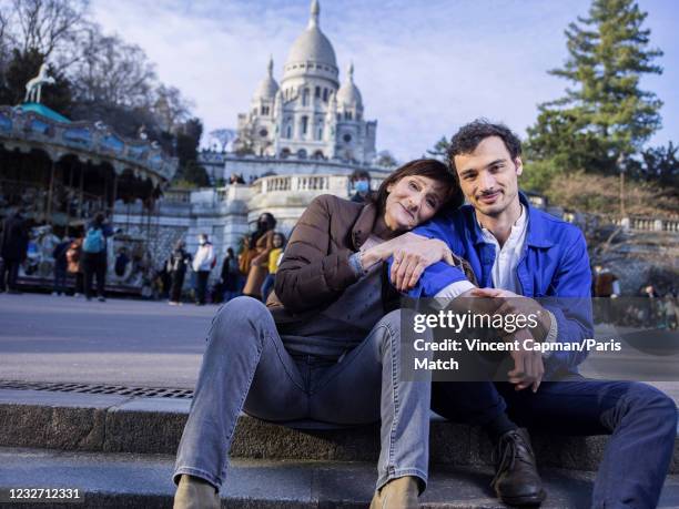 Film director and actor Clelia Ventura and her son Leon are photographed for Paris Match on March 20, 2021 in Paris, France.