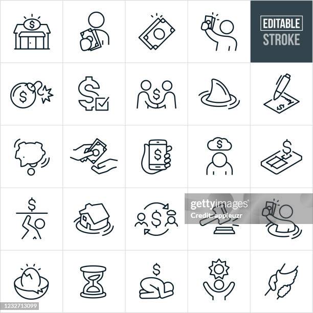 payday loan and debt thin line icons - editable stroke - mousetrap stock illustrations