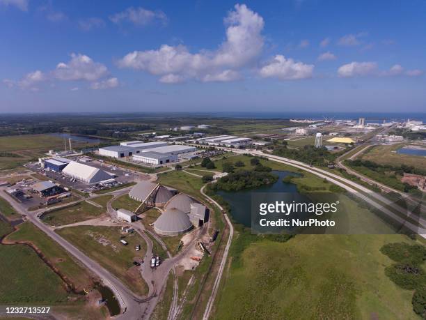 An aerial view of the location of the old Piney Point phosphate plant in Palmetto, Florida Tuesday, May 4, 2021. The plant processed phosphate to...