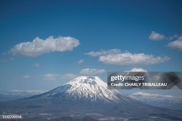 Mount Yotei is seen from Mount Kombu, Hokkaido prefecture on May 6, 2021.