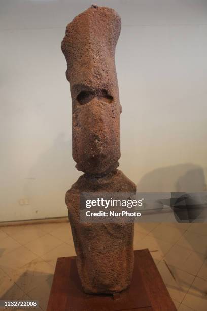 Female Moai statue displayed at the Sebastian Englert Anthropological Museum in the small town of Hanga Roa in Easter Island, Chile. The Father...