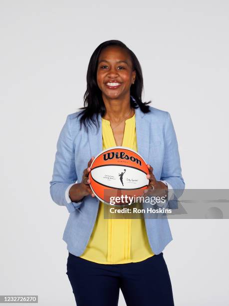 Tamika Catchings of the Indiana Fever poses for a portrait during the WNBA Media Day at Bankers Life Fieldhouse on May 3, 2021 in Indianapolis,...