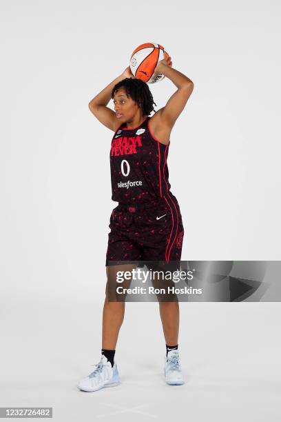 Kelsey Mitchell of the Indiana Fever poses for a portrait during the WNBA Media Day at Bankers Life Fieldhouse on May 3, 2021 in Indianapolis,...