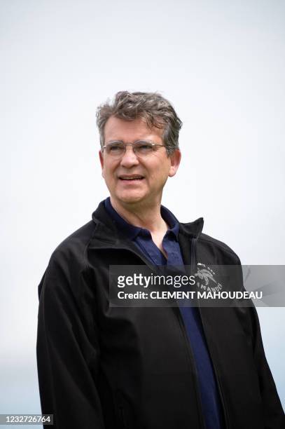 French President of the firm "Compagnie des Amandes" and former Economy minister Arnaud Montebourg looks on during the inauguration of an almond...
