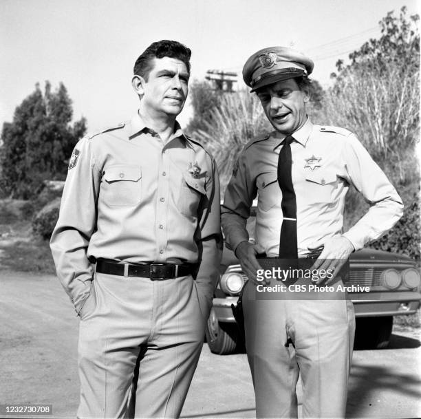 Pictured from left is Andy Griffith and Don Knotts in THE ANDY GRIFFITH SHOW. Episode, "The Arrest of the Fun Girls," air date April 5, 1965. Image...