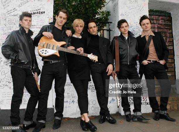 Oliver Bennett,, Andrew Knott,, Ruta Gedmintas,, Nick Blood,, William Payne and Daniel Healy pose outside Abbey Road Studios on September 1, 2011 in...