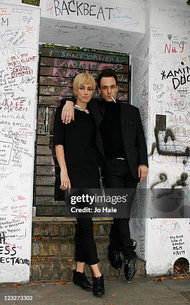 Ruta Gedmintas ,and Nick Blood,pose outside Abbey Road Studios on September 1, 2011 in London, England.