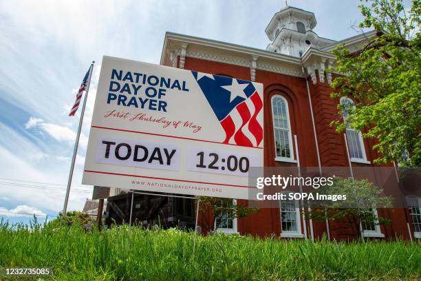 Sign for the National Day of Prayer is seen outside of the Montour County Courthouse. The National Day of Prayer is observed annually in the United...